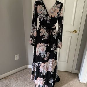 Long Floral Wrap Dress